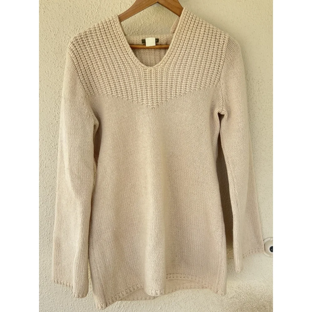 VTG J.Crew Cream 100% Wool Knit Hooded Sweater Women Size M Chunky Thick